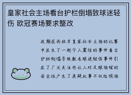 皇家社会主场看台护栏倒塌致球迷轻伤 欧冠赛场要求整改